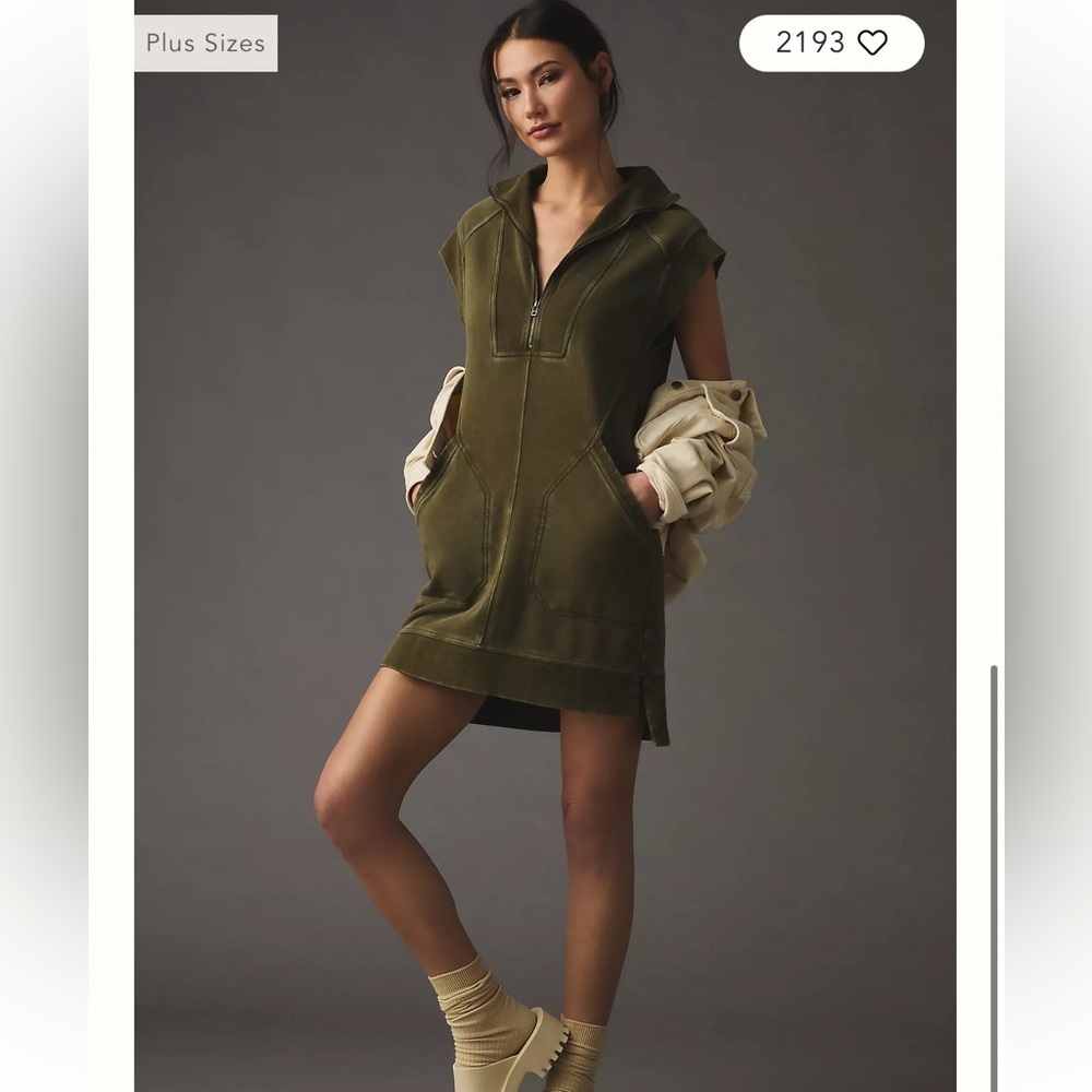Anthropologie Daily‎ Practice Sleeveless Olive Zip Hoodie Dress Activewear